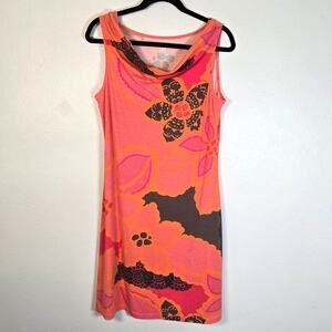 Title Nine Breeze Dress Women's M Orange Brown Tropical Vacation Coastal Beachy